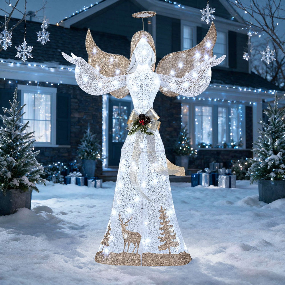 5 Feet Pre-lit 3D Glittered Christmas Angel with 100 Cold White Lights - Gallery View 1 of 12
