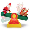 Animated 5.5 FT inflatable Christmas teeter totter featuring Santa and reindeer, with built-in LED lights for festive charm.