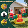 5.5 FT inflatable Christmas teeter totter featuring Santa and reindeer, with built-in LED lights for festive outdoor decoration.