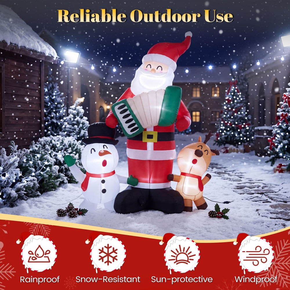 8 FT inflatable Christmas decorations featuring Santa, a snowman, and a reindeer, designed for reliable outdoor use.
