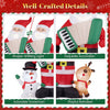 Inflatable Christmas decorations featuring Santa with accordion, snowman, and playful reindeer for festive lawn displays.