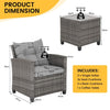 5-piece outdoor rattan sofa set featuring 2 single sofas, 2 corner chairs, and a coffee table with cushioned seating.