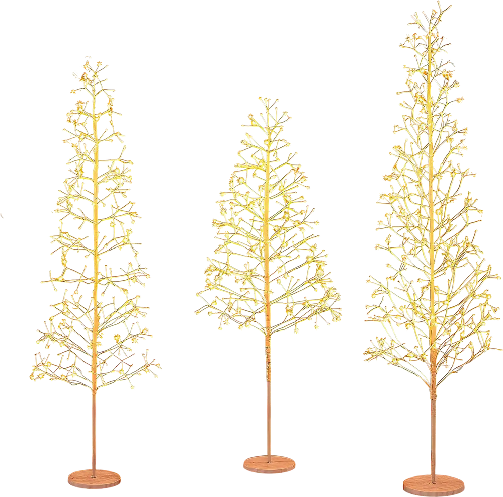 Lighted birch trees in 5/6/7 FT heights with warm white LED lights create a cozy ambiance for holiday displays.