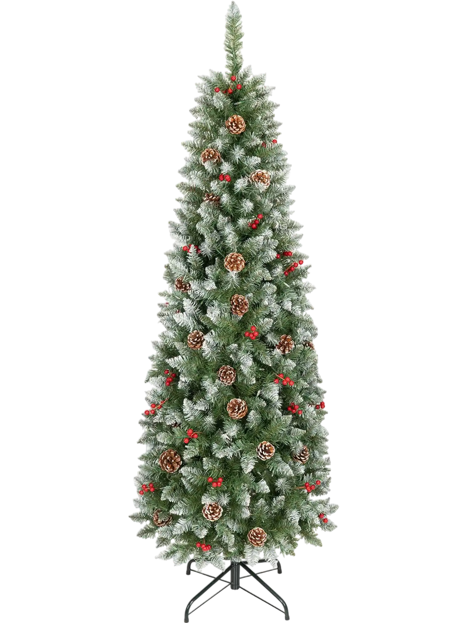 Costway Frosted Pencil Fir Christmas Tree Pine Cones Red Berry Clusters 61616956 New