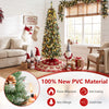 Frosted pencil fir Christmas tree with red berry clusters and pine cones, decorated with warm white LED lights.