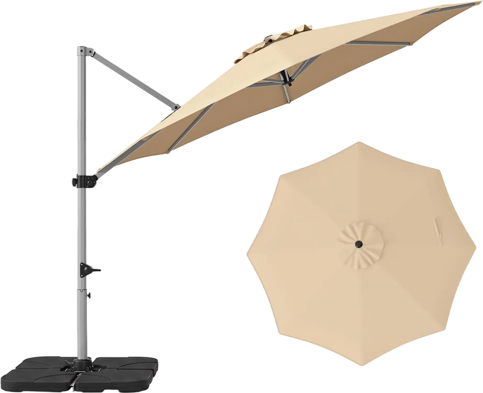 Costway 11' Cantilever Patio Offset Umbrella Set w/ 4-Piece Base 20553731 New