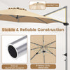 Side view of beige 11 ft round canopy with vented top on an outdoor offset umbrella set with heavy-duty base.