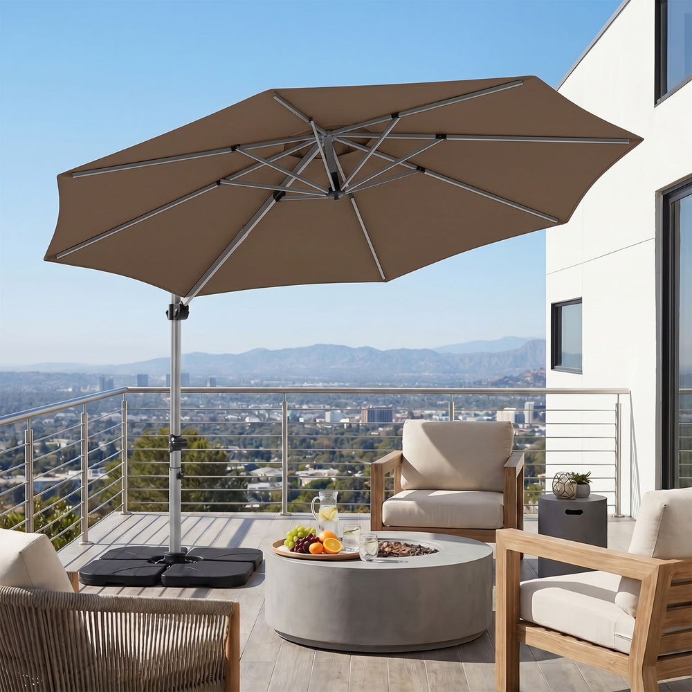 Outdoor Offset Umbrella Set with 11 FT Cantilever Patio Umbrella and Heavy-Duty 4-Piece Base-Brown - Gallery View 1 of 10