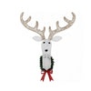 3D Rudolph hanging wreath with lighted antlers, warm white LED lights, and red bow for Christmas decor