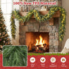 Pre-lit cypress garland with warm white LEDs draped over a fireplace mantel, made from fade-resistant PVC and TPE.