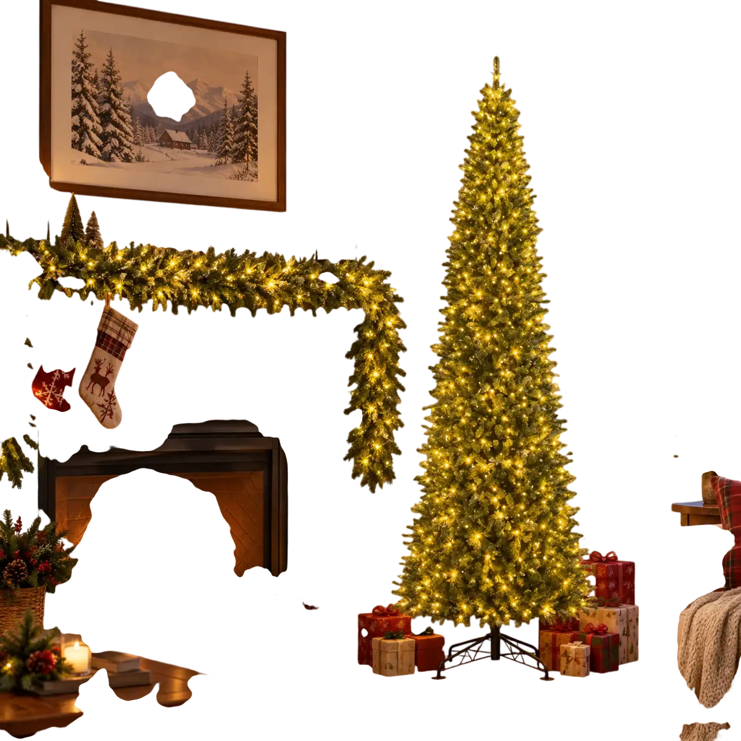 Costway 12' Prelit Christmas Tree & Cypress Garland Set 63691227 New