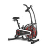 Upright air bike with unlimited resistance, anti-slip handles, and adjustable seat for full body workouts.