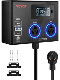 VEVOR NEMA Splitter for Dryer and EV, 3-Color LED Indicator, 240V Smart Power Distribution, With NEMA 10-30 Plug, Two NEMA 10-30 Outlets, 3.4 in LCD Screen, Max 24A Dryer EV, Tested to ETL Standard