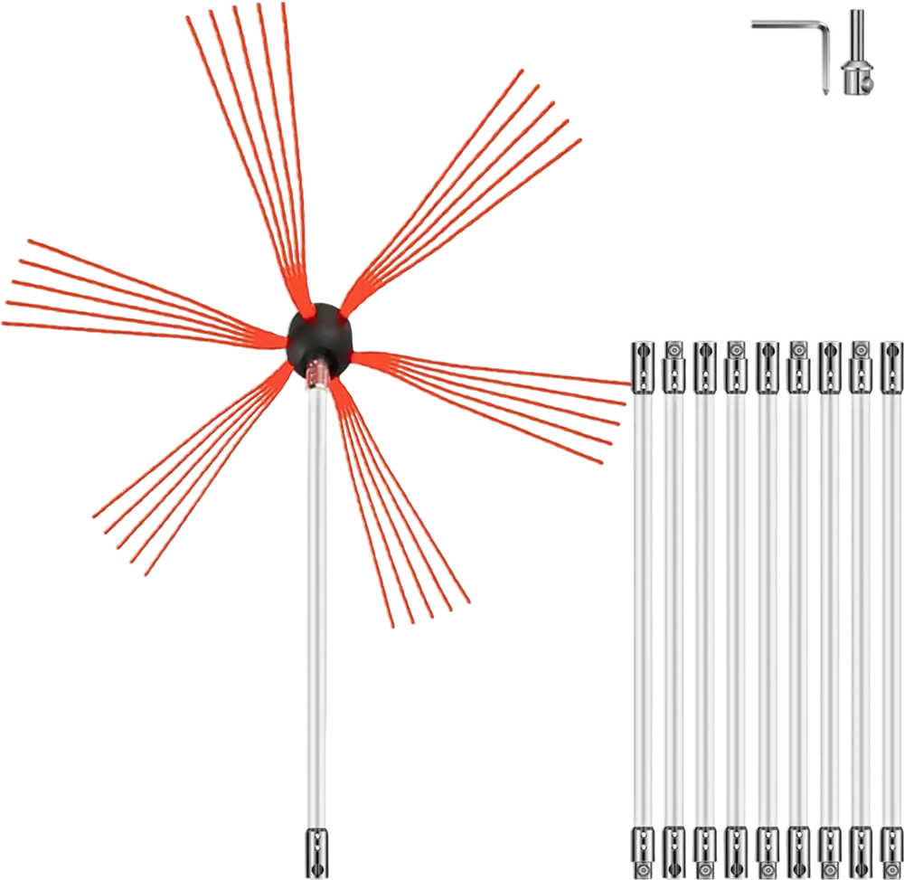 VEVOR Chimney Sweep Kit 33FT, Chimney Cleaning Tool Kits with 10 Nylon Flexible Rods, Chimney Brush 394 Inch for Sweeping Fireplace