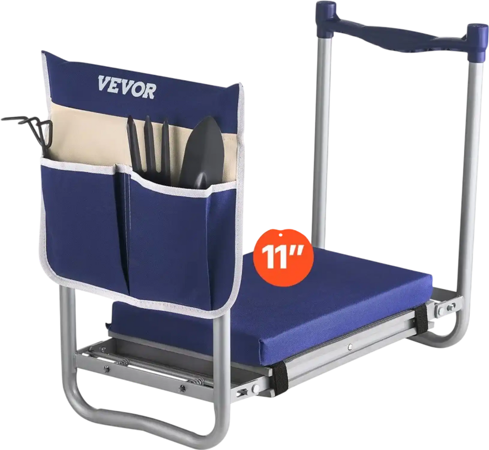 VEVOR Garden Kneeler and Seat, 11 in Wide Thick Kneeling Pad, Heavy Duty Garden Kneeling Stool, Folding Garden Seat with 1 Tool Bag, Relieve Knee & Back Pain, Non-Slip Garden Bench for Grandparents
