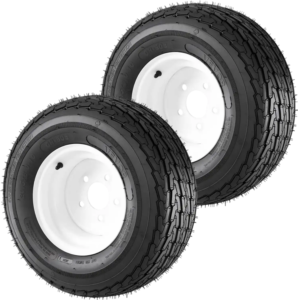 VEVOR 2-Pack Trailer Tire Rim Assembly 20.5x8-10 with 5 Lug on 4.5 in PCD, 6 Ply Load Range C Trailer Tire on 10" White Rims, 2.8 in Center Bore, Max Load 1100LBS 50PSI for Utility/Boat/Camper Trailers