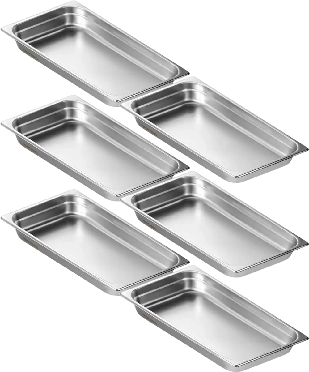 VEVOR 6 Pack Hotel Pans, Full Size Anti-Jam Steam Pan, 0.8mm Thick Stainless Steel Restaurant Steam Table Pan, 2.5-Inch Deep Commercial Table Pan, Catering Storage Food Pan, for Industrial & Scientifi