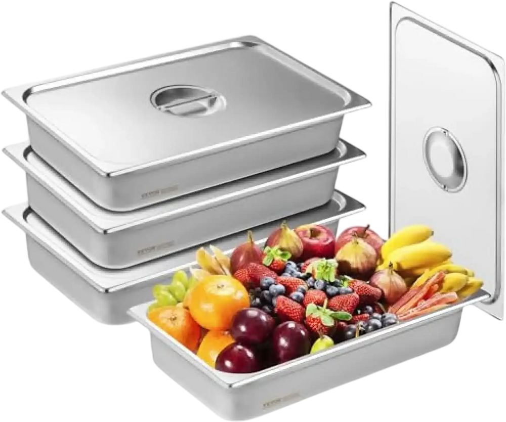 VEVOR 4 Pack Hotel Pans, Full Size Anti-Jam Steam Pan with Lid, 0.8mm Thick Stainless Steel Steam Table Pan, 4-Inch Deep Commercial Table Pan, Catering Storage Food Pan, for Industrial & Scientific