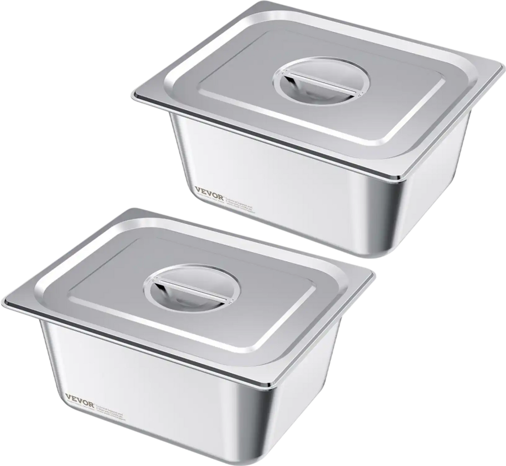 VEVOR 2 Pack Stainless Steam Hotel Pans, 1/2 Size Table Steam Pans With Lids, 6 Inch Deep, Anti Jam Restaurant Supplies Reusable Catering Storage for Home, Party, Restaurant, Hotel, Buffet