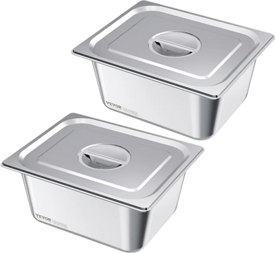 VEVOR 2 Pack Stainless Steam Hotel Pans, 1/2 Size Table Steam Pans With Lids, 6 Inch Deep, Anti Jam Restaurant Supplies Reusable Catering Storage for Home, Party, Restaurant, Hotel, Buffet