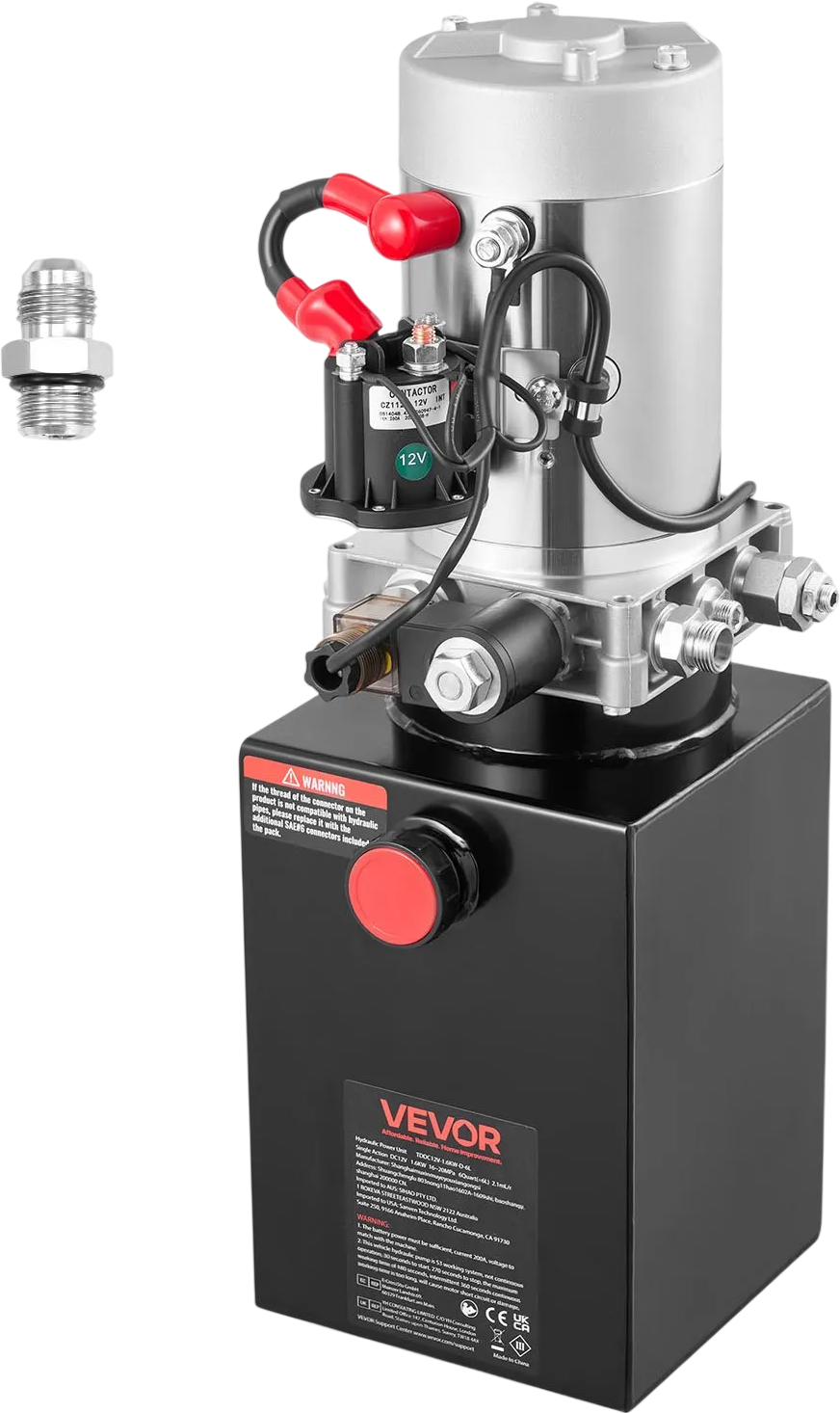VEVOR 6 Quart Hydraulic Power Unit, Single Acting Dump Trailer Pump, 3200 PSI Max Relief Pressure & 0.91 GPM Flow Rate, DC 12V Hydraulic Pump with Metal Reservoir for Dump Trailer Car Lifting, Black