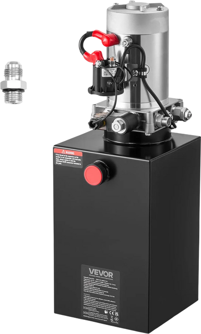 VEVOR 10 Quart Hydraulic Power Unit, Single Acting Dump Trailer Pump, 3200 PSI Max Relief Pressure & 0.91 GPM Flow Rate, DC 12V Hydraulic Pump with Metal Reservoir for Dump Trailer Car Lifting