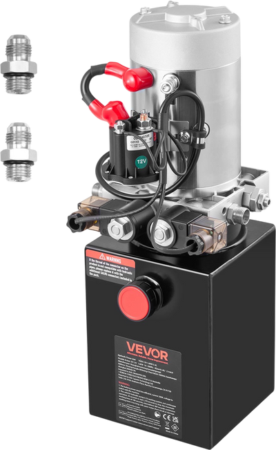 VEVOR 4 Quart Hydraulic Power Unit, Double Acting Dump Trailer Pump, 3200 PSI Max Relief Pressure & 0.91 GPM Flow Rate, DC 12V Hydraulic Pump with Metal Reservoir for Dump Trailer Car Lifting, Black
