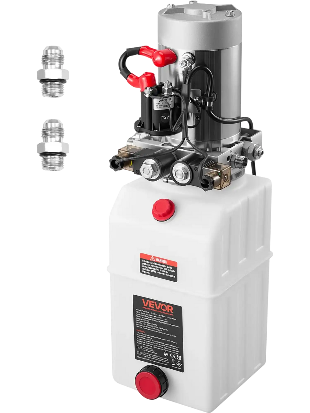 VEVOR 6 Quart Hydraulic Power Unit, Double Acting Dump Trailer Pump, 3200 PSI Max Relief Pressure & 0.91 GPM Flow Rate, DC 12V Hydraulic Pump with Metal Reservoir for Dump Trailer Car Lifting