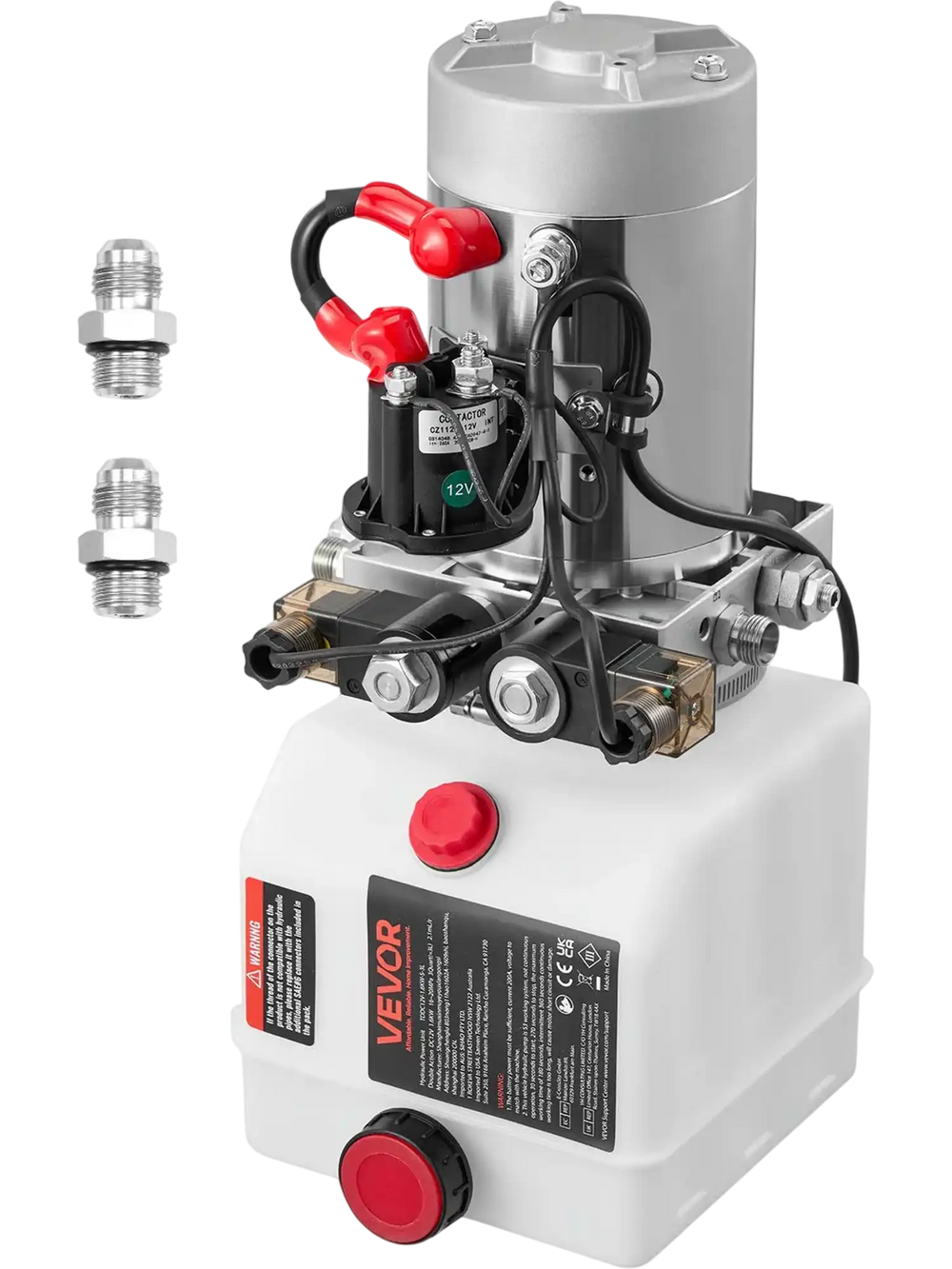 VEVOR 4 Quart Hydraulic Power Unit, Double Acting Dump Trailer Pump, 3200 PSI Max Relief Pressure & 0.91 GPM Flow Rate, DC 12V Hydraulic Pump with Metal Reservoir for Dump Trailer Car Lifting, White