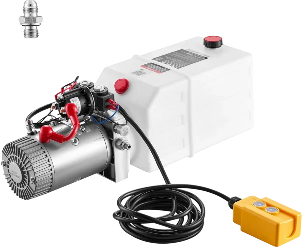VEVOR 6 Quart Hydraulic Pump, Double Acting Hydraulic Trailer Pump, 3200PSI Max Relief Pressure, 0.91GPM Flow Rate, DC12V 1.6KW Power Unit for Dump Trailer Car Lifting (Horizontal Installation)