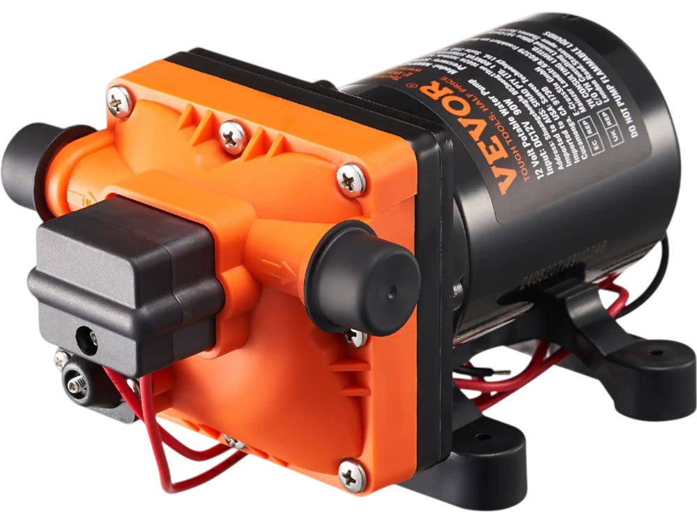 VEVOR 12V Diaphragm Pump, 3 GPM (11.36 L/min), 4-Chamber 12 Volt DC Water Pump with Automatic Pressure Switch 40-100 PSI Adjustable, 55 PSI, 1/2'' MNPT Port, for RV Yacht Food Truck Camper Marine
