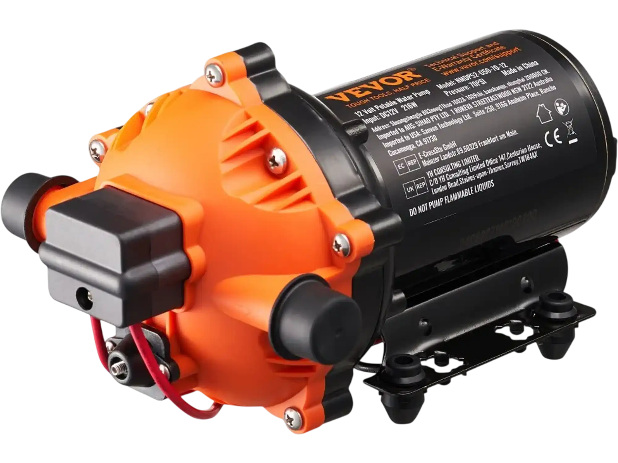 Vevor Water Pump 12V Diaphragm 5 GPM 5-Chamber with Pressure Switch New