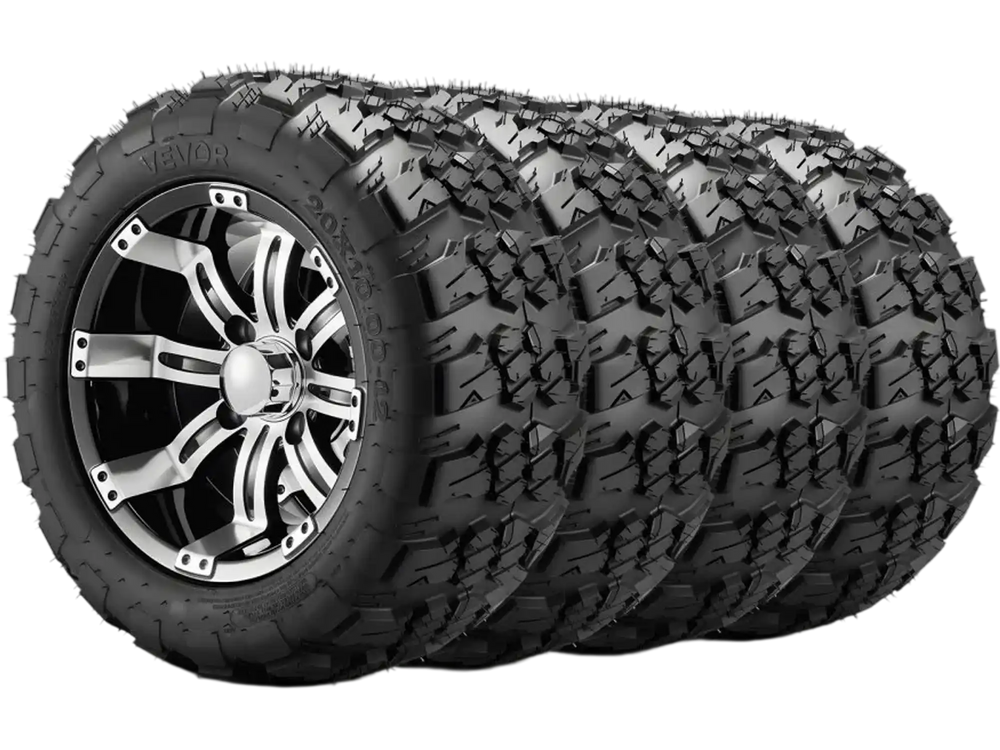 VEVOR Golf Cart Wheels, 12" 20x10-12 Black Aluminum Alloy Golf Cart Tires and Wheels Combo (Set of 4) Fit Club Car, EZGO, Yamaha, 4 Ply Rubber 4-Lug Lawn Mower Tires & Rims, 800 lbs Load, All-Terrain