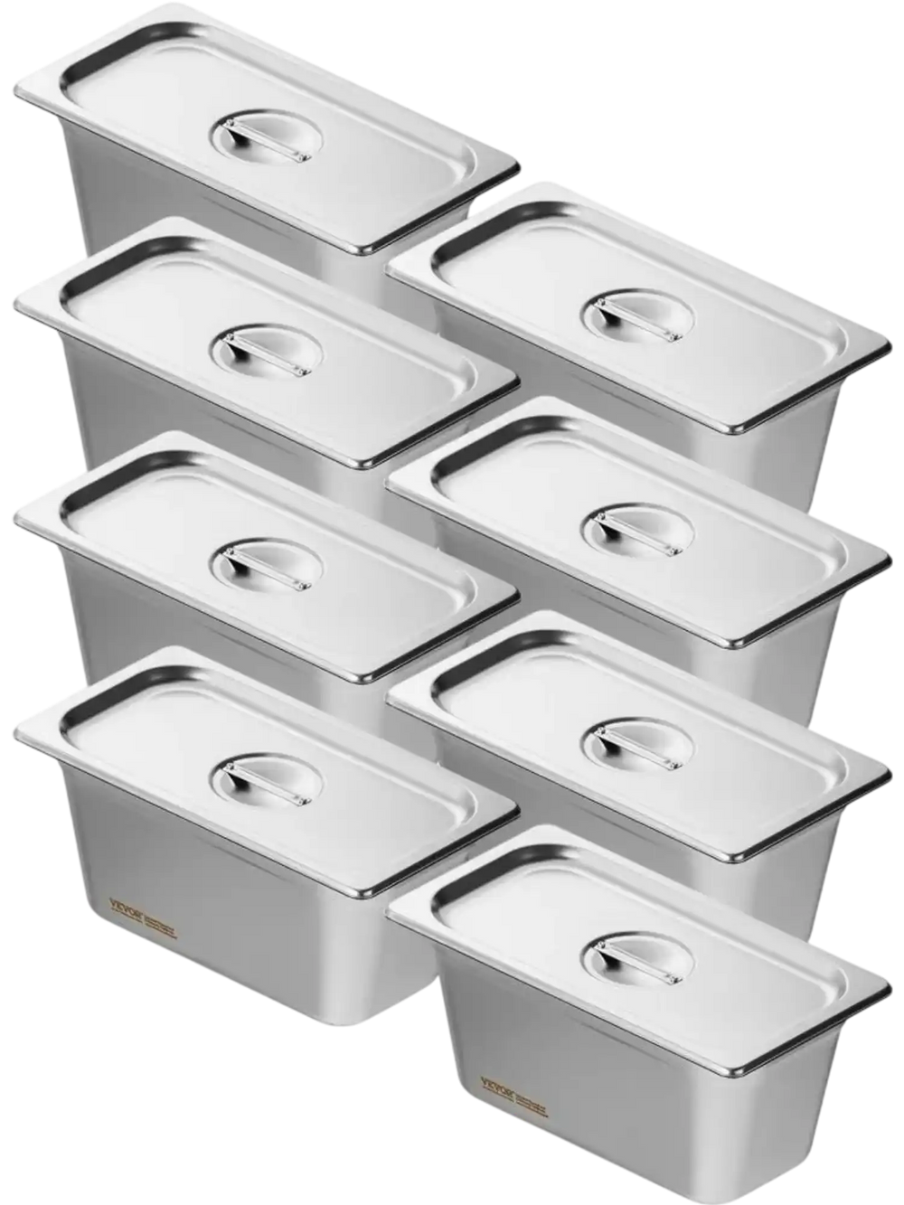 VEVOR 8 Pack Hotel Pans, 1/3 Size Anti-Jam Steam Pan with Lid, 0.8mm Thick Stainless Steel Steam Table Pan, 6-Inch Deep Commercial Table Pan, Catering Storage Food Pan, for Industrial & Scientific