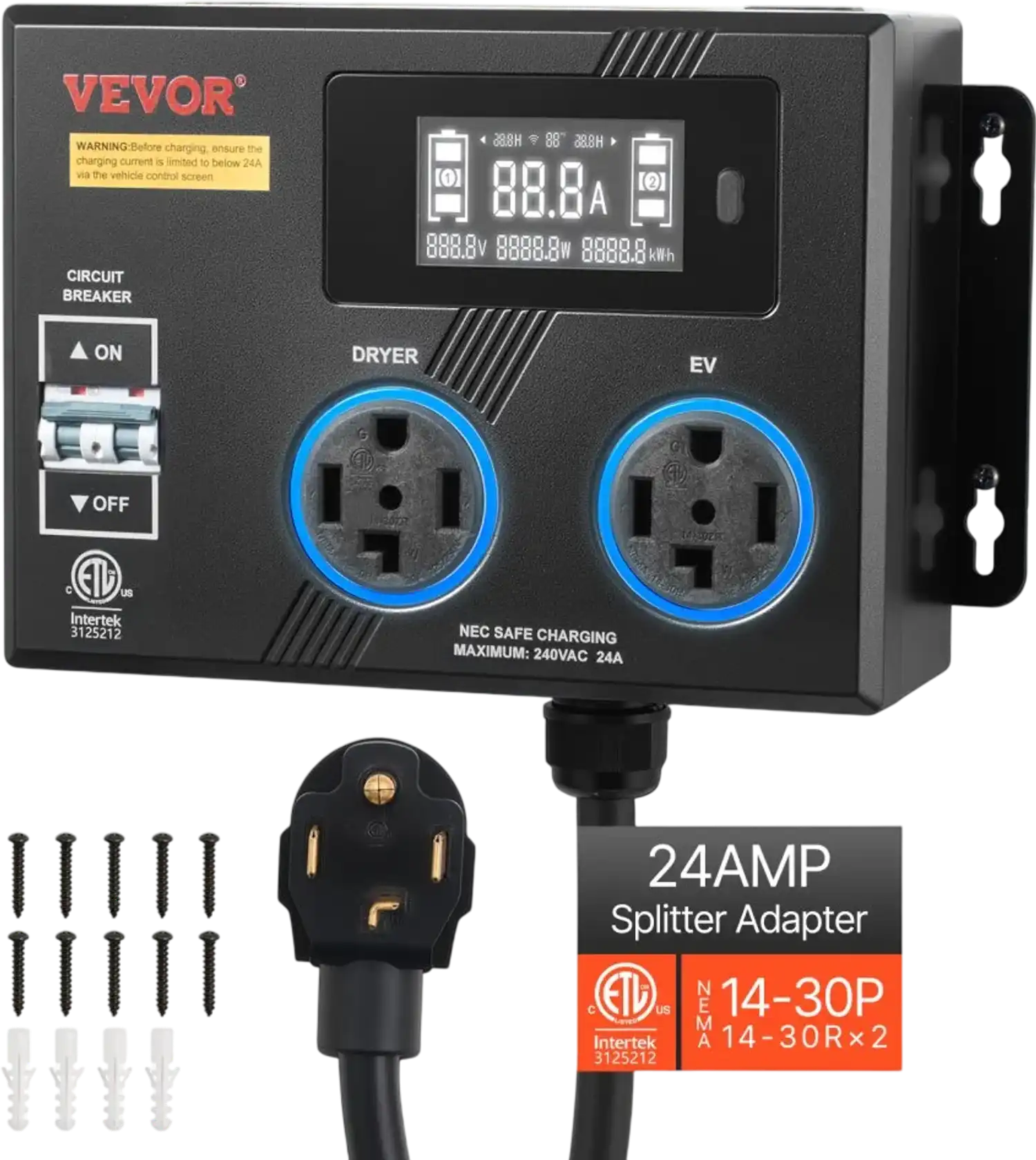 Vevor Automatic EV Charging Switch NEMA 14-30 Dryer & EV Charger Splitter 24A 240V New
