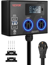 VEVOR NEMA Splitter for Dryer and EV, 3-Color LED Indicator, 240V Smart Power Distribution, With NEMA 14-50 Plug, Two NEMA 14-50 Outlets, 3.4 in LCD Screen, Max 40A Dryer EV, Tested to ETL Standard