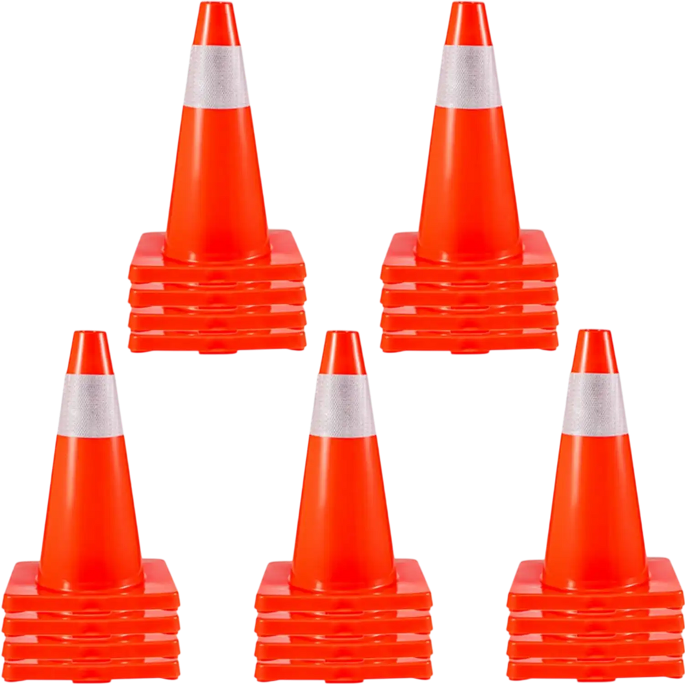 VEVOR 20Pack 18\" Traffic Cones, Safety Road Parking Cones PVC Base, Orange Traffic Cone with Reflective Collars, Hazard Construction Cones for Home Traffic Parking