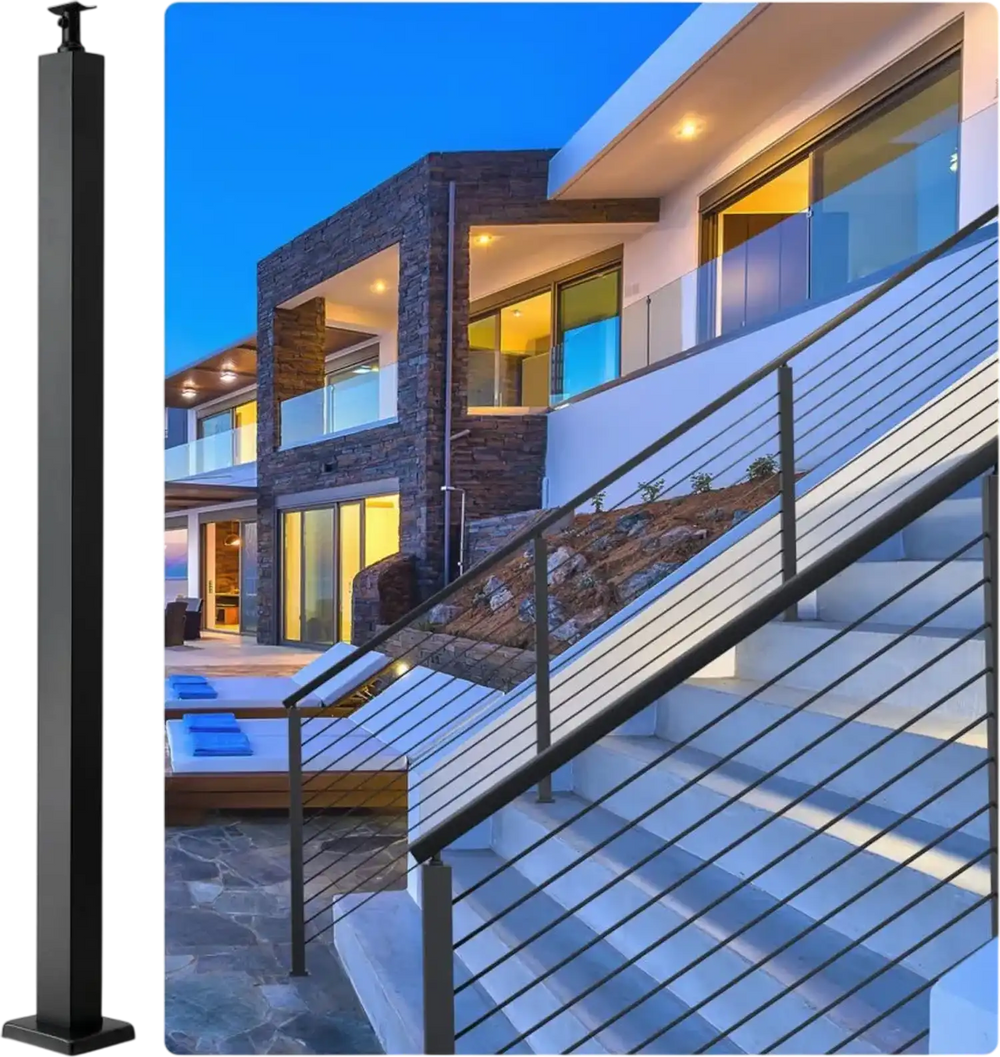 VEVOR Cable Support Post, 36" Height, 2" Width, Steel Construction, No Pre-drilled Holes, Made of Durable SUS304 Stainless Steel, Includes Horizontal and Curved Brackets for Deck and Stair Handrail