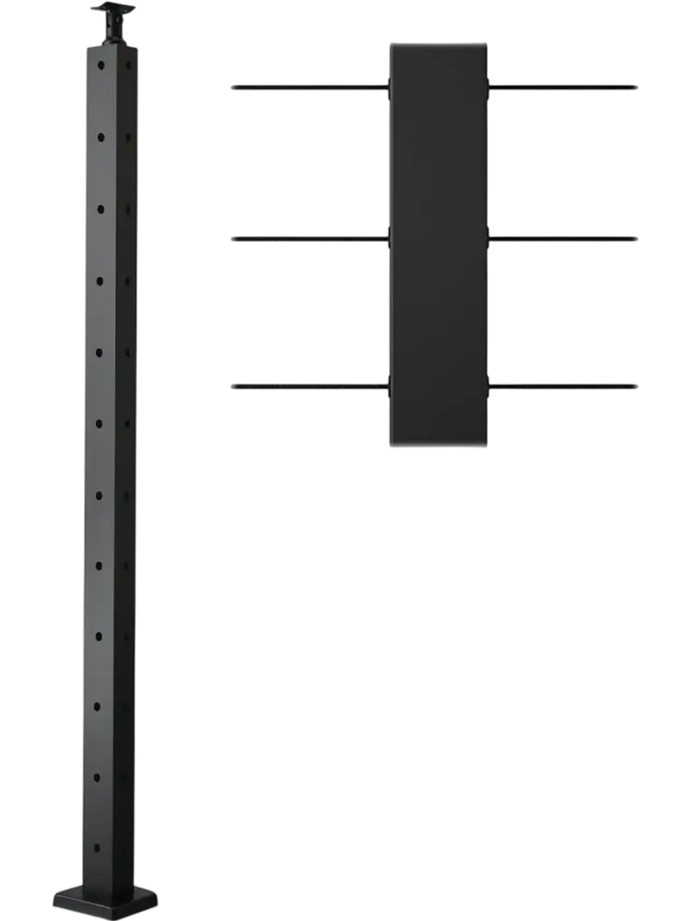 VEVOR Cable Railing Post, 42x1x2 Inch Corner Railing Post, with L-Shaped Pre-Drilled Holes, Stainless Steel Cable Rail Post with Horizontal and Curved Bracket, 1-Pack, Black, 1JZLGZXHS10607YXO001V0