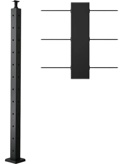 VEVOR Cable Railing Post, 42x2x2 Inch Corner Railing Post, with L-Shaped Pre-Drilled Holes, Stainless Steel Cable Rail Post with Horizontal and Curved Bracket, 1-Pack, Black, 1JZLGZXHS1065S1EW001V0