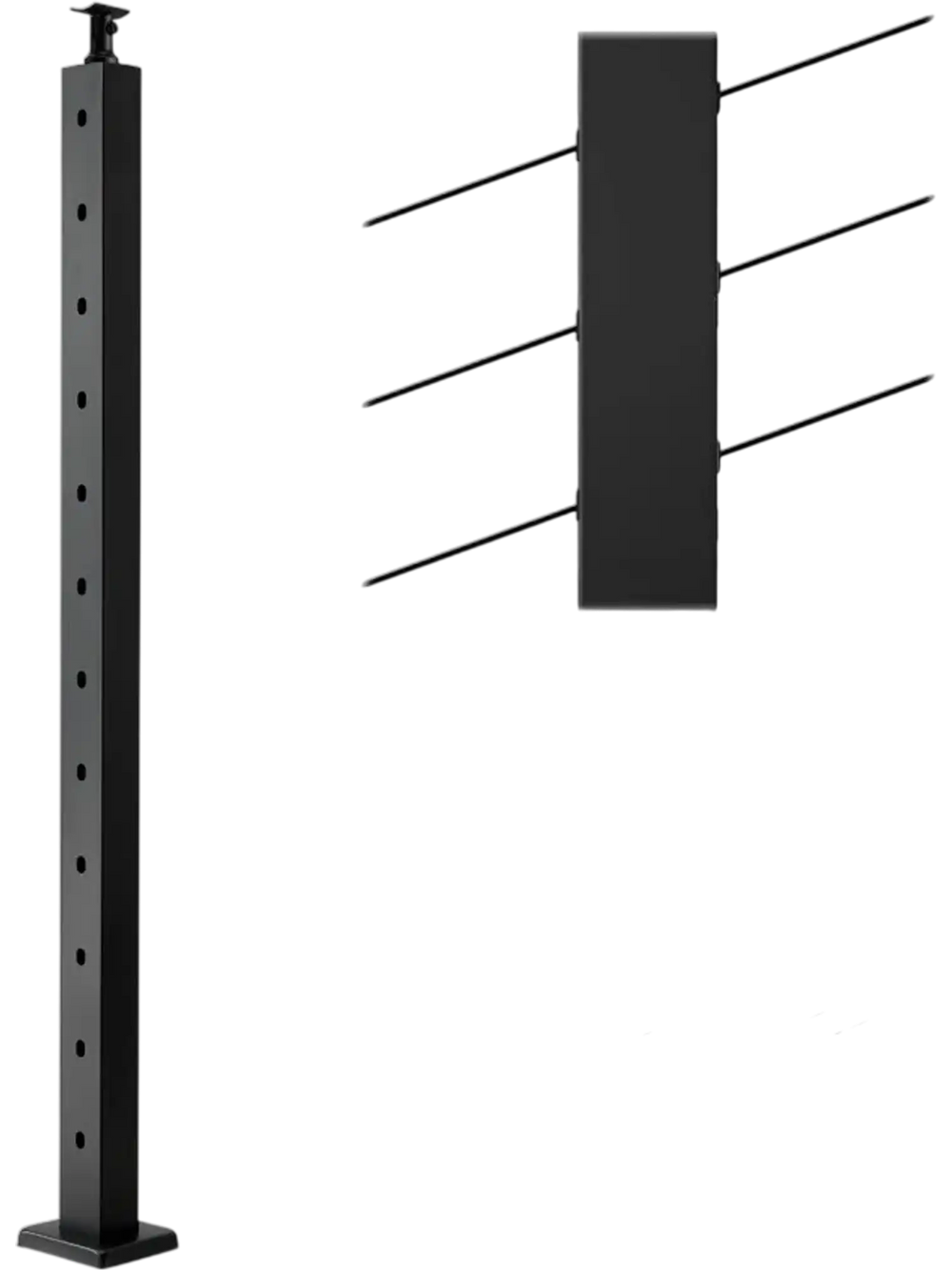 VEVOR Cable Railing Post, 42x1x2 Inch Stair Railing Post, with Pre-Drilled 30° Angled Holes, Stainless Steel Cable Rail Post with Horizontal and Curved Bracket, 1-Pack, Black, 1JZLGZXHS106VRA3X001V0