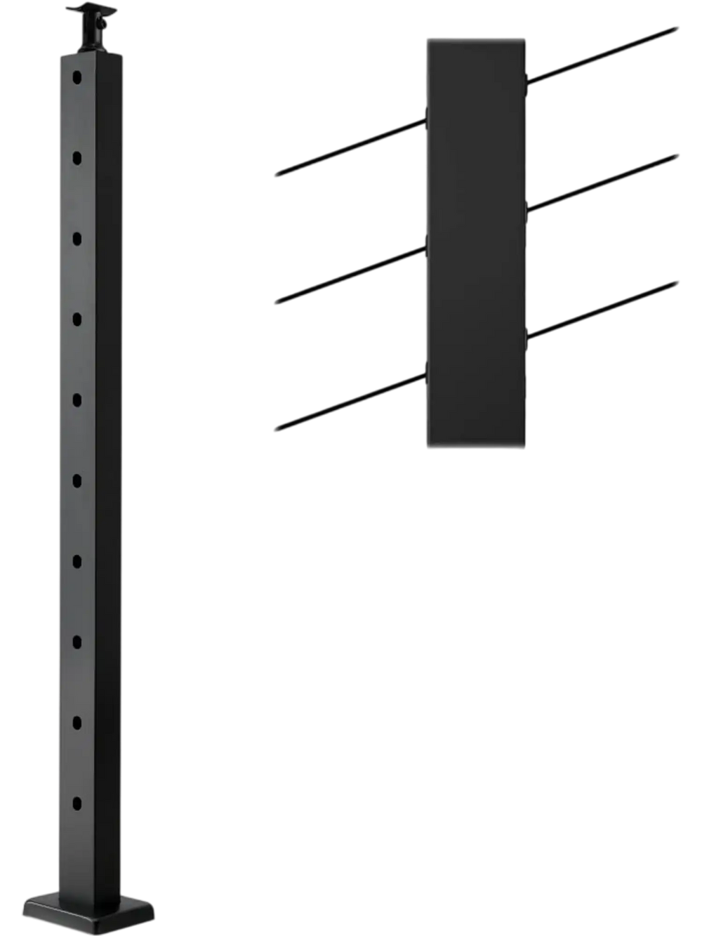 VEVOR Cable Railing Post, 36x1x2 Inch Stair Railing Post, with Pre-Drilled 30° Angled Holes, Stainless Steel Cable Rail Post with Horizontal and Curved Bracket, 1-Pack, Black, 1JZLGZXHS91402OS1001V0