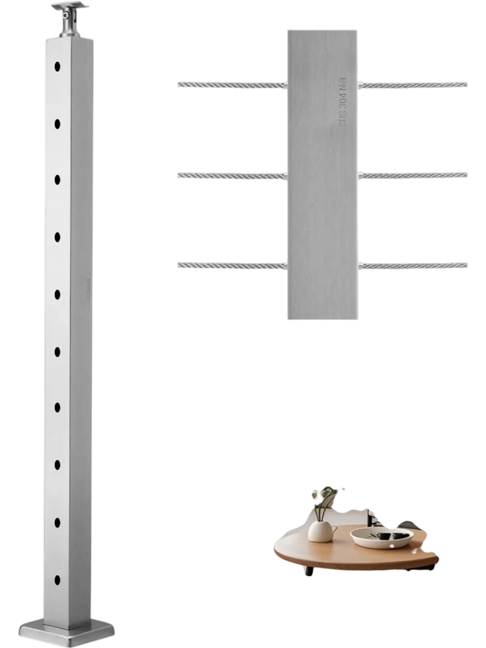VEVOR 1-Pack Cable Railing Post, 36x2x2 In Horizontal-Hole Deck Railing Post with Pre-Drilled Holes, Stainless Steel Cable Rail Post with Horizontal and Curved Bracket, Silver, 1JZLGZXYS91466KZK001V0