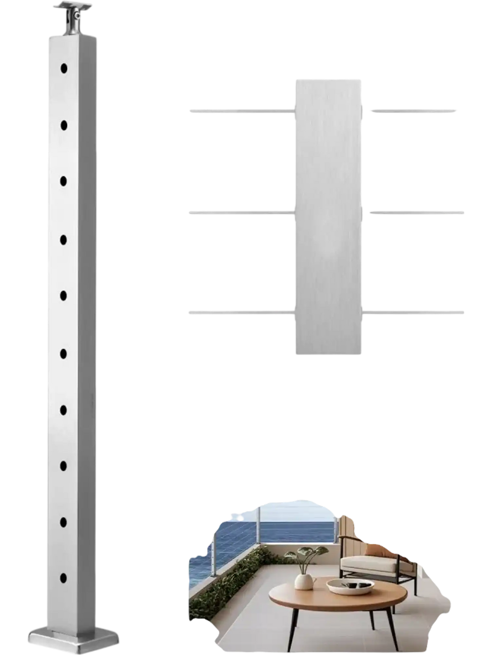 VEVOR Cable Railing Post, 36x1x2 Inch Level Deck Stair Posts, 1-Pack Stainless Steel Cable Handrail Post, Pre-Drilled Pickets with Mounting Bracket Stair Railing Kit, Silver, 1JZLGZXYS914I4BDB001V0