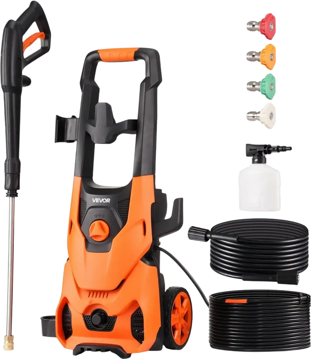 VEVOR Electric Pressure Washer, Max 2000 PSI and 2.8 GPM, High Power Pressure Cleaning Machine with 4 Quick Connect Nozzles and a Foam Cannon, Ideal for Cars/Fences/Driveways/Patios/Home Cleaning