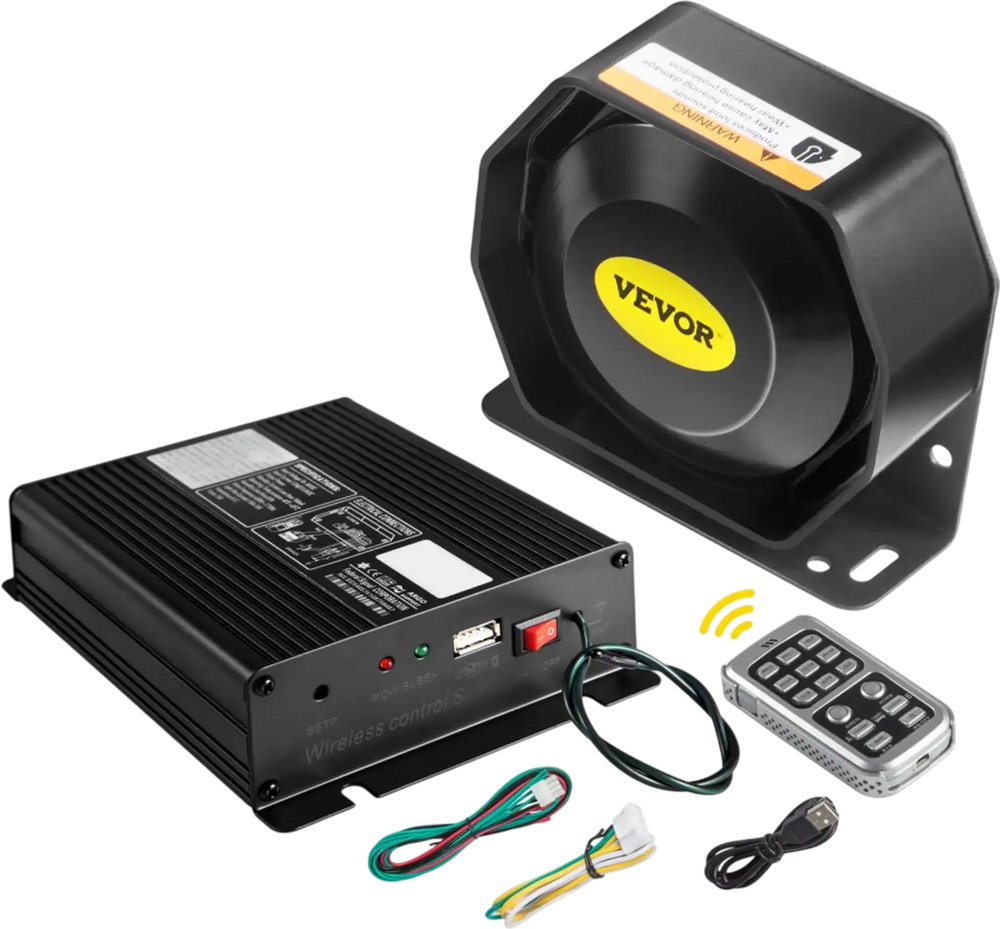 VEVOR Police Siren PA System with Compact Speaker, 12V 200W 18 Tone, Horn Wireless Handheld Microphone Warning Emergency Siren for Vehicles Truck UTV ATV Car