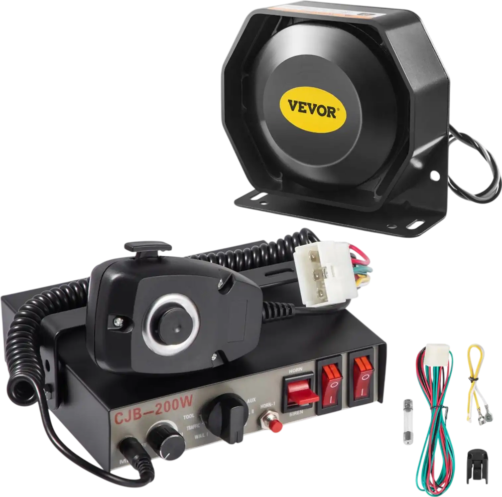 VEVOR Siren Bundle 8 Tones Emergency Warning Siren, 200W, with PA Speaker MIC System Vehicle Siren Box Fit for Police, Ambulance, Fire Fighting and Engineer Vehicles