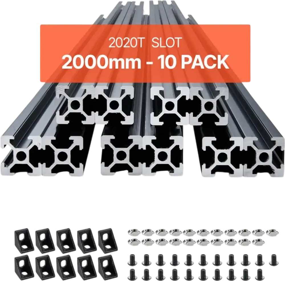 VEVOR 10PCS 78.7in (2000mm) T Slot 2020 Aluminum Extrusion Profile, European Standard Anodized Linear Rail, High-Strength Extruded Aluminum Rail for 3D Printer, CNC Machine DIY, Laser Engraving, Black