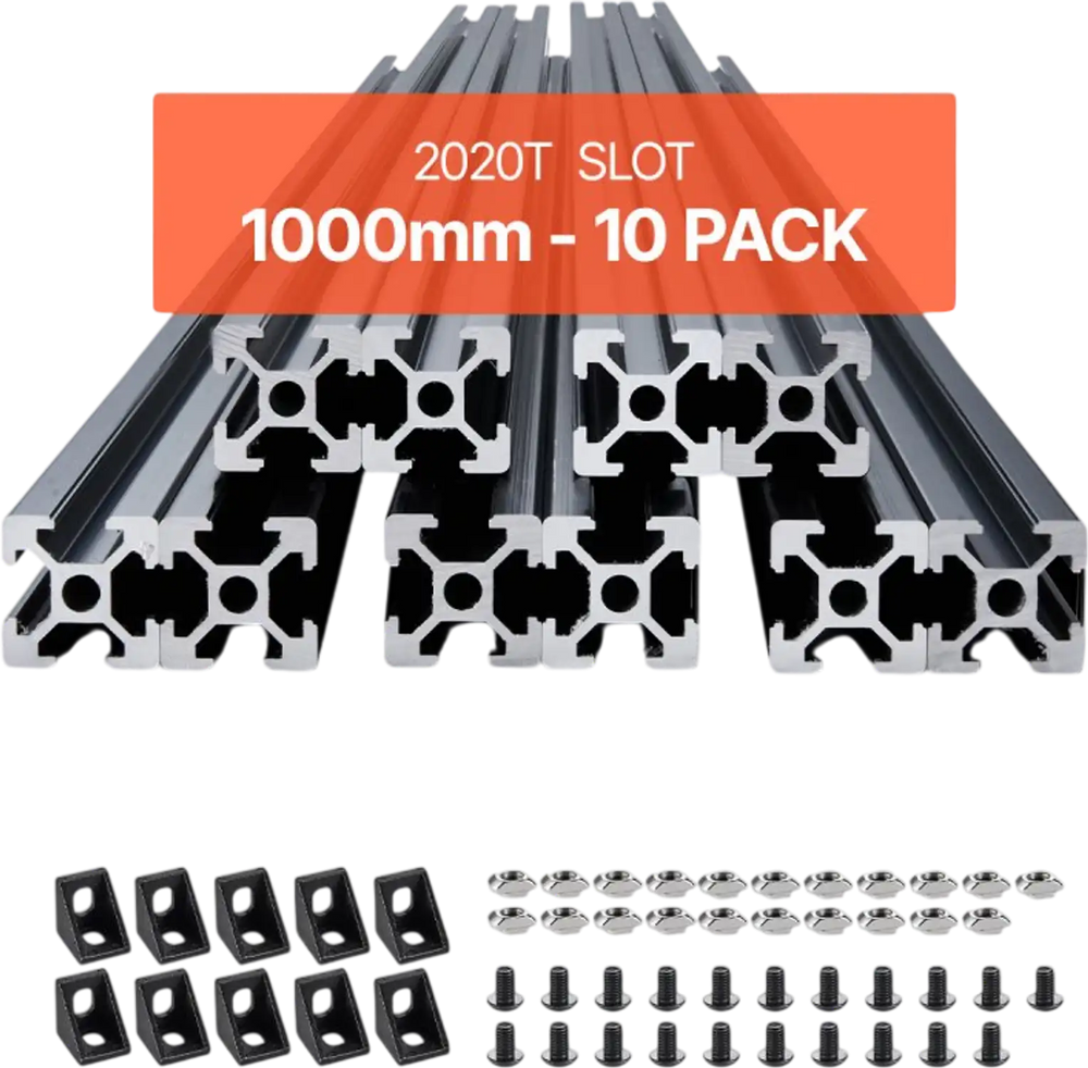 VEVOR 10PCS 39.4in (1000mm) T Slot 2020 Aluminum Extrusion Profile, European Standard Anodized Linear Rail, High-Strength Extruded Aluminum Rail for 3D Printer, CNC Machine DIY, Laser Engraving, Black