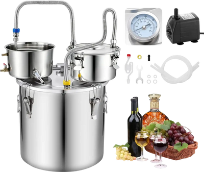 Vevor Alcohol Still 8 gal/30 L Distiller with Thumper Keg, Dual-Scale Thermometer & Water Pump New